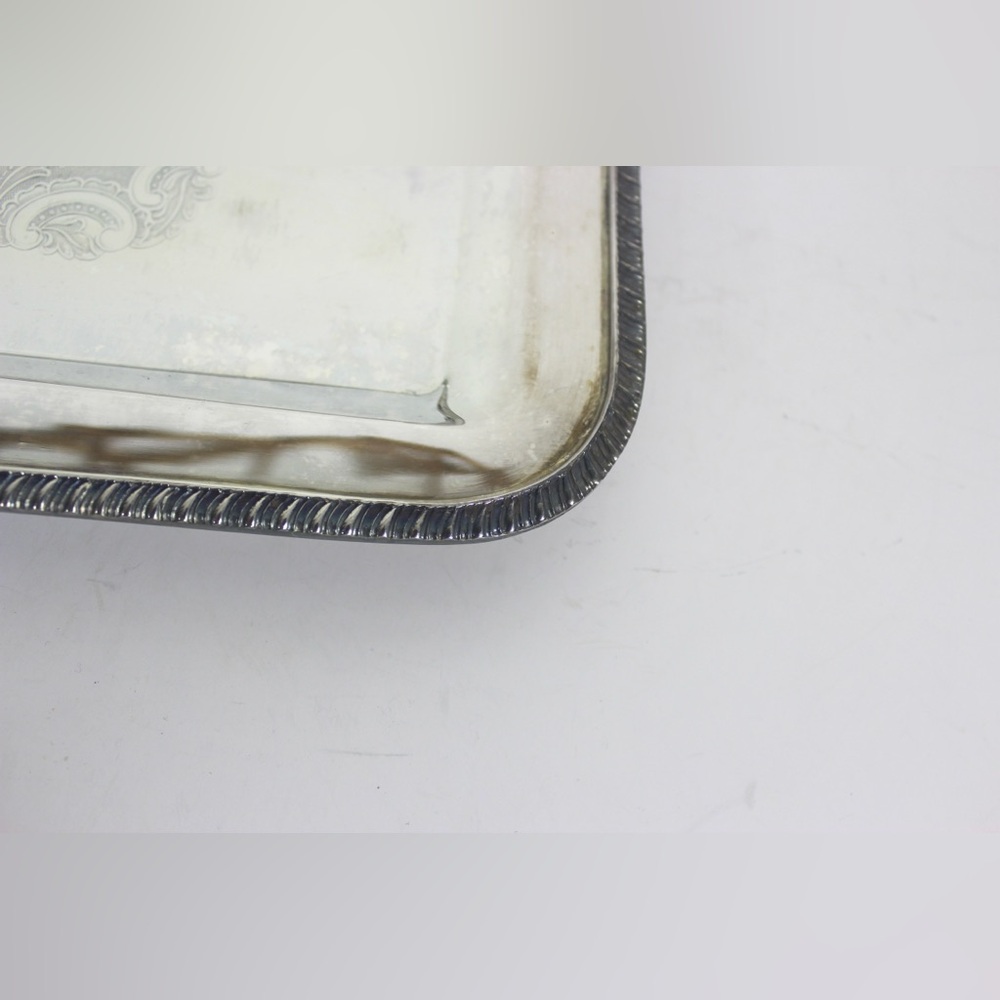 Small Silver Plated Footed Tray with Rope Edge Detail, Rectangle Rectangular - Picture 5 of 9